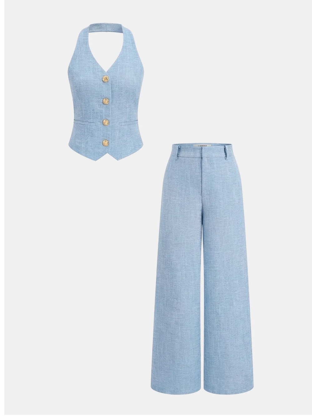 Commense Sky Blue Wide-Leg Trousers - Picture 3 of 4
